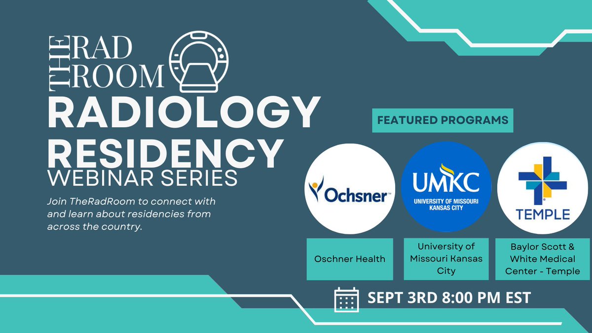 TheRadRoom (@theradroom) on Twitter photo The next #Match2025 Radiology Residency Series will be next TUESDAY at 8 PM EST, featuring Oschner Health (<a href="/OchsnerRads/">Ochsner Radiology</a>), UMKC (<a href="/UMKCRads/">UMKC Radiology</a>), and BSW Temple (<a href="/BSWHTemple_Rad/">BSW-Temple Radiology Residency</a>)
Register here if you haven't
forms.gle/7ErXuBqwHRhNcu…
Have a restful Labor Day Weekend!
#futureradres The next #Match2025 Radiology Residency Series will be next TUESDAY at 8 PM EST, featuring Oschner Health (<a href="/OchsnerRads/">Ochsner Radiology</a>), UMKC (<a href="/UMKCRads/">UMKC Radiology</a>), and BSW Temple (<a href="/BSWHTemple_Rad/">BSW-Temple Radiology Residency</a>)
Register here if you haven't
forms.gle/7ErXuBqwHRhNcu…
Have a restful Labor Day Weekend!
#futureradres