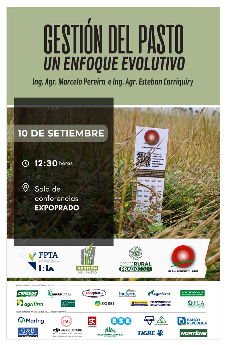 ¡Para agendar!
🗓️10/9⏰12:30📌<a href="/ExpoPrado/">Rural del Prado</a> 2024, Montevideo

Gestión del pasto
✔️Un enfoque evolutivo
🗣️<a href="/PereiraMachinM/">M. Pereira Machin</a> <a href="/ecarriuy/">ecarriuy@gmail.com</a>
📌Sala de Conferencias

¡Te esperamos!
#ARU #GetiónDelPasto #FPTA <a href="/INIA_UY/">INIA URUGUAY</a> #PlanAgro