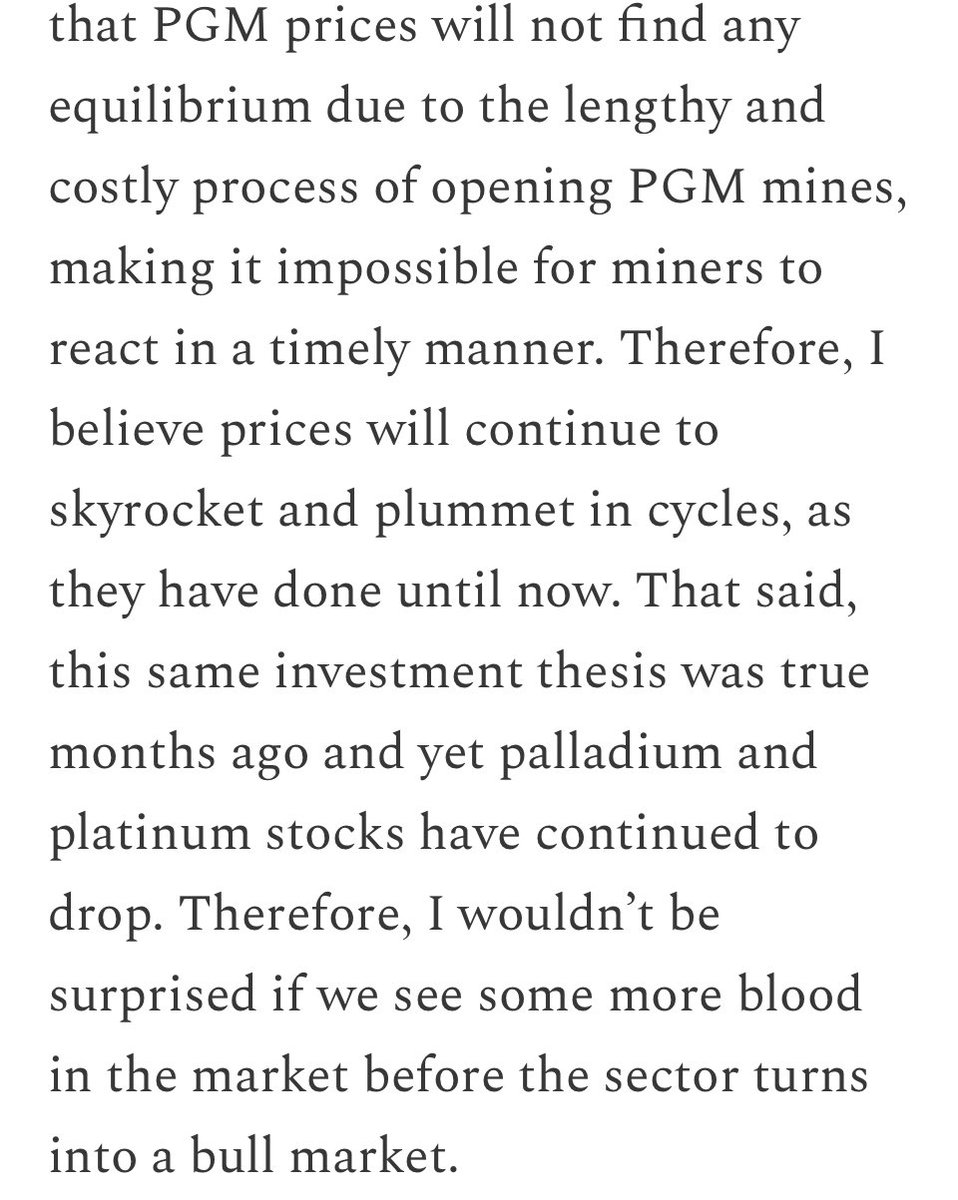 On March I wrote a report on my blog called “#Palladium and #platinum: The dawn of a new bull market.” At the end of the report I warned that I expected more losses in the sector. And today $SBSW touched 5 year lows. My top pick for PGMs is $GENM