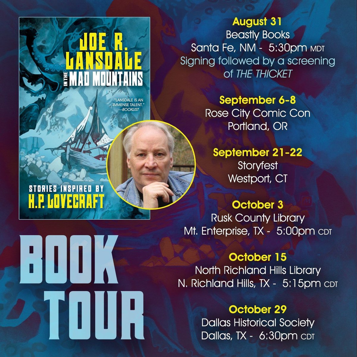 Visit with the truly unique <a href="/joelansdale/">Joe Lansdale</a> as he travels in support of his new collection IN THE MAD MOUNTAINS: STORIES INSPIRED BY H. P. LOVECRAFT and the new feature film THE THICKET, which is based on one of his books

#lovecraft #thethicket #santafe #RCCC24 #storyfest #dallas