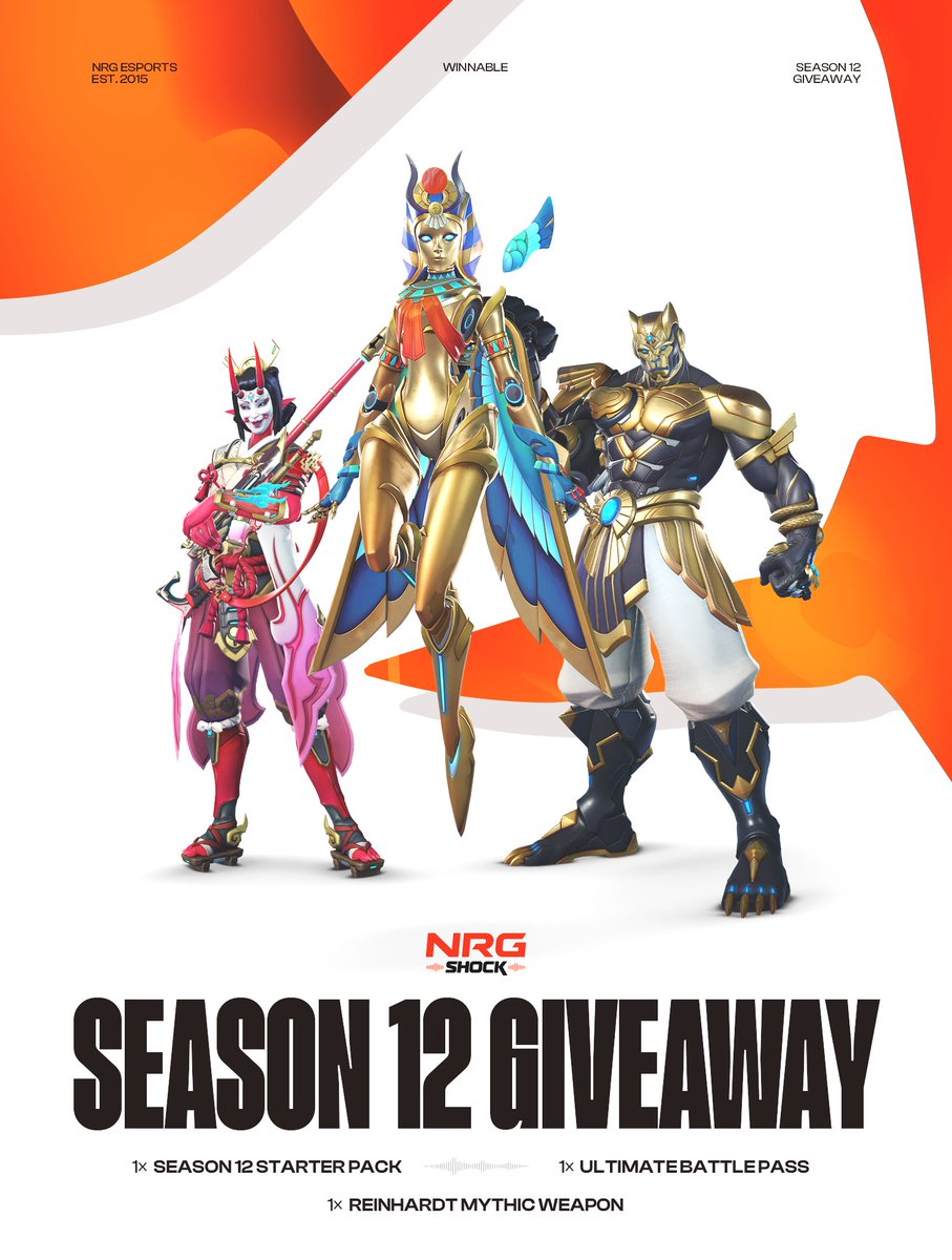 📍SEASON 12 MEGA GIVEAWAY📍

HOW TO ENTER
Follow 
<a href="/Rakattack/">Rak</a>
+ <a href="/SFShock/">NRG Shock</a>
 
Like + Rt this post

3 lucky winners of a Season 12 starter pack, Ultimate battle pass, or Reinhardt mythic weapon will be chosen on Thursday 9/5