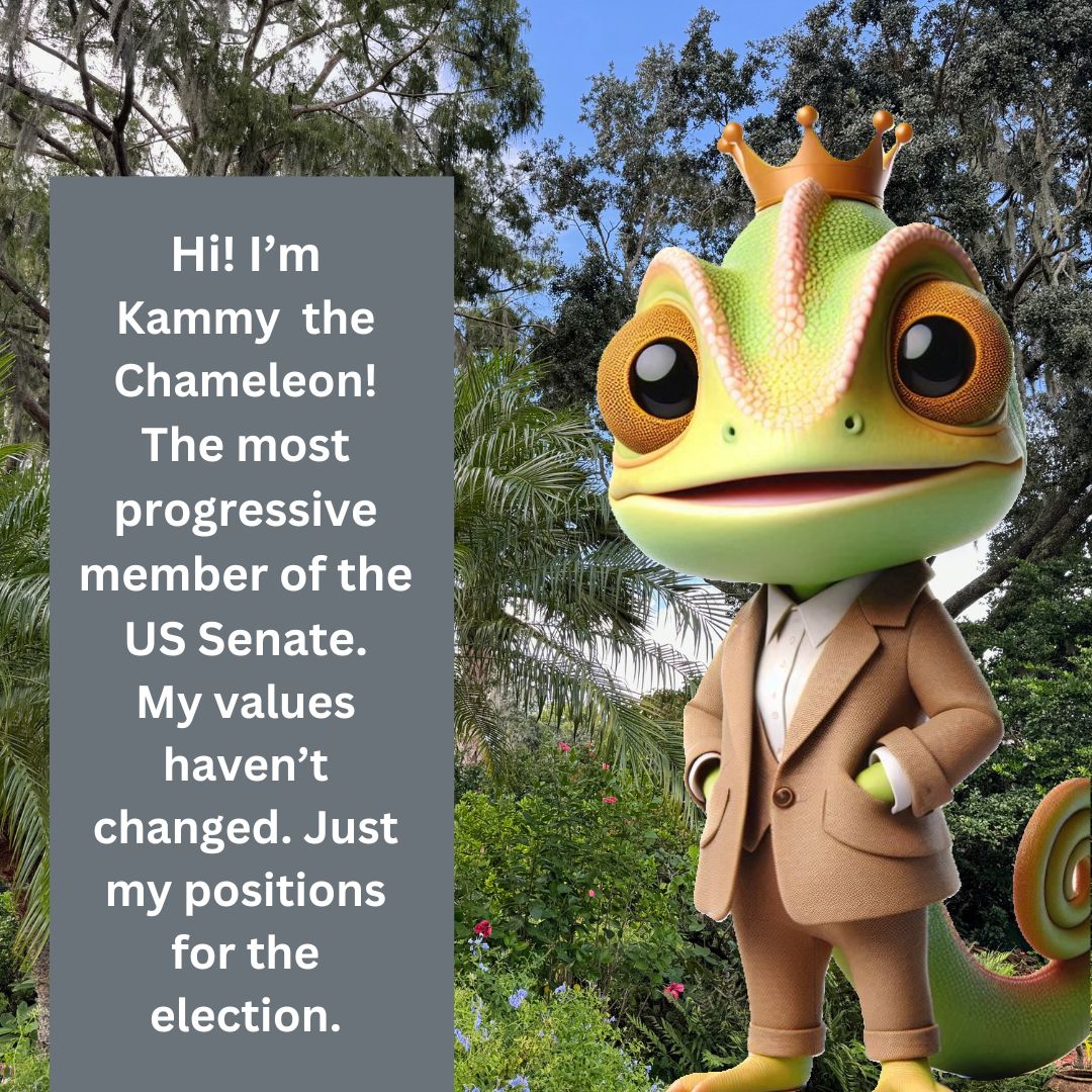 CEdisonHarris's tweet photo. Meet Kammy the Chameleon! She's friendly, young and fun, and ready to be anything you want her to be! She's America's emotional support animal! Until she turns back into a raging progressive. #politics #economy #Immigration #taxes #MAGA #Trump2024 https://t.co/j3ESuTUkxv