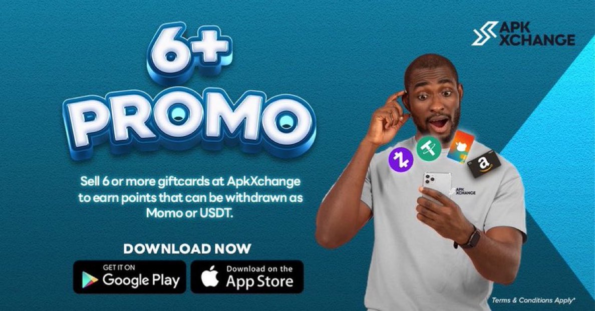 Tisefunmi_'s tweet photo. Sell 6 or more gift cards on the @ApkXchangeApp to earn points that can be withdrawn as Momo or USDT. #ApkXchangeApp https://t.co/BchHKL441n