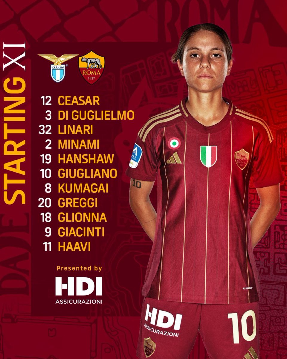 A bola já está rolando no Derby della Capitale! Hora de começar a defender o título da Série A 🟡🔴

📋 | Nossas XI titulares em campo contra a Lazio 🐺

#ASRomaWomen