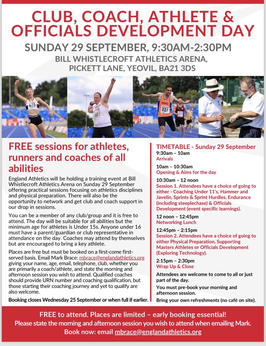 Great opportunity to develop your skills as an athlete, coach or official. Must pre book via email on pic. #clubathletics #development #skills