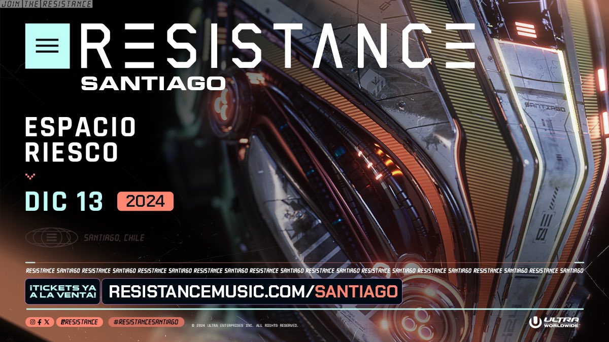 Ultra_Chile's tweet image. ATENCIÓN CHILE 🚨
¡RESISTANCE regresa a Santiago con su 4ta edición!

ENTRADAS A LA VENTA. No te quedes fuera. 

Consigue la tuya en resistancemusic.com/santiago y únete a la revolución.