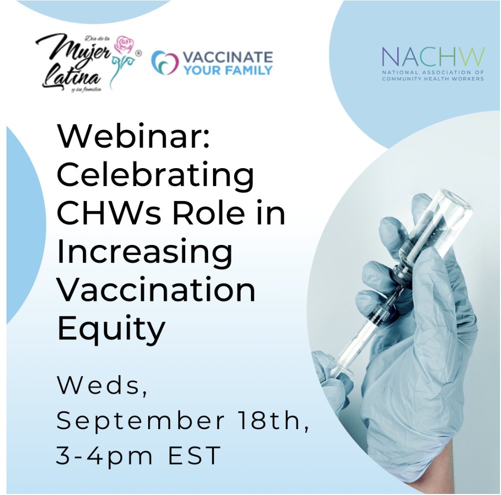 Vaxyourfam's tweet image. 📢 Join @CHWNational,  Vaccinate Your Family &amp;amp; @DMLCHWS, a webinar celebrating the vital role of CHWs as vaccine navigators, educators, &amp;amp; vaccinators! 💉🌟 #CHWPower #VaccinateTogether #NACHWWebinar 
nachw.org/events/webinar…