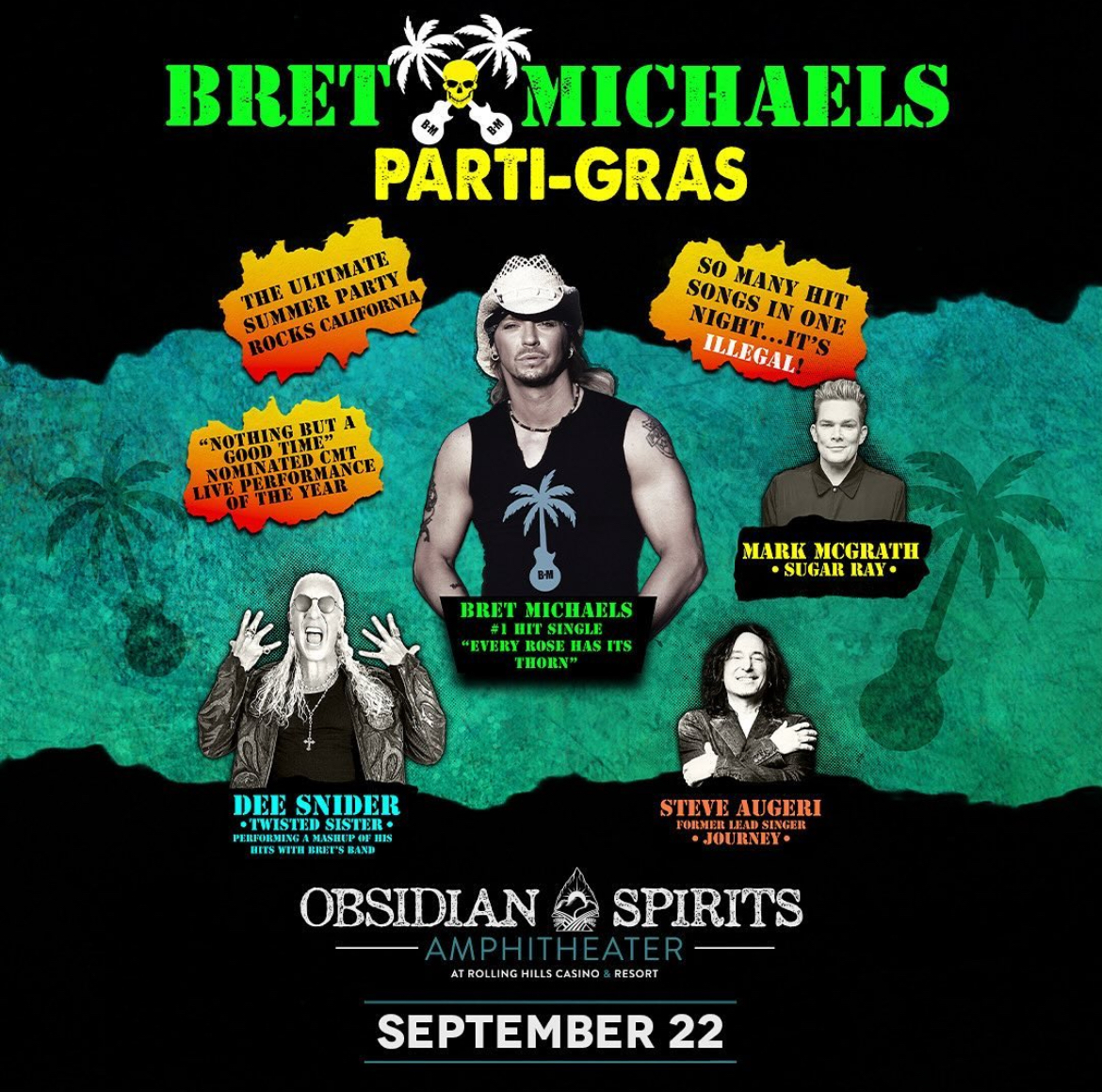 Bret Michaels (@bretmichaels) on Twitter photo #NorCal get ready for the Parti-Gras 🎉 Bret Michaels + @DeeSnider <a href="/mark_mcgrath/">Mark McGrath</a> @stevenaugeri are coming to rock <a href="/rhcasino/">Rolling Hills Casino and Resort</a> for 1 night only Sunday 9/22 🎸 A history-making night of smash hits you can't miss!
Tickets going fast so reserve your spot now!👇
tickets.holdmyticket.com/tickets/435939… #NorCal get ready for the Parti-Gras 🎉 Bret Michaels + @DeeSnider <a href="/mark_mcgrath/">Mark McGrath</a> @stevenaugeri are coming to rock <a href="/rhcasino/">Rolling Hills Casino and Resort</a> for 1 night only Sunday 9/22 🎸 A history-making night of smash hits you can't miss!
Tickets going fast so reserve your spot now!👇
tickets.holdmyticket.com/tickets/435939…