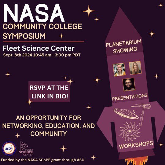 SDSUsciences's tweet image. Interested in all things space and science? This @NASA-funded event put on by @SDSU Astronomy grads is for you!
On 9/8 from 10:45 am - 3:00 pm at @fleetscience, the symposium will feature a planetarium show, talks, a panel Q&A and fun activities.
RSVP: partiful.com/e/TBkOJIFArurF…
