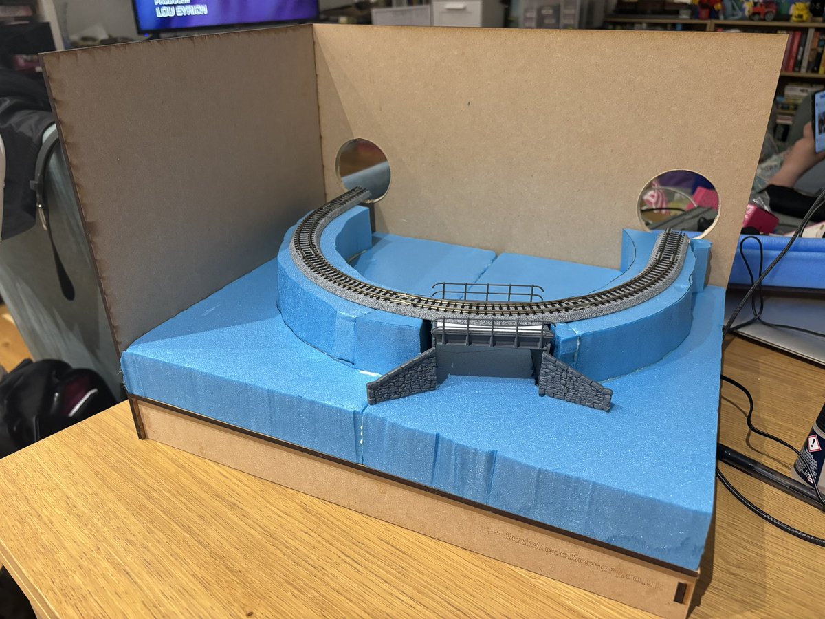 Set myself an arbitrary target to have a 009 micro layout finished by Christmas two months ago and then did nothing at all. Managed to break out the foam cutter, drill and glue and make some progress this evening, though!