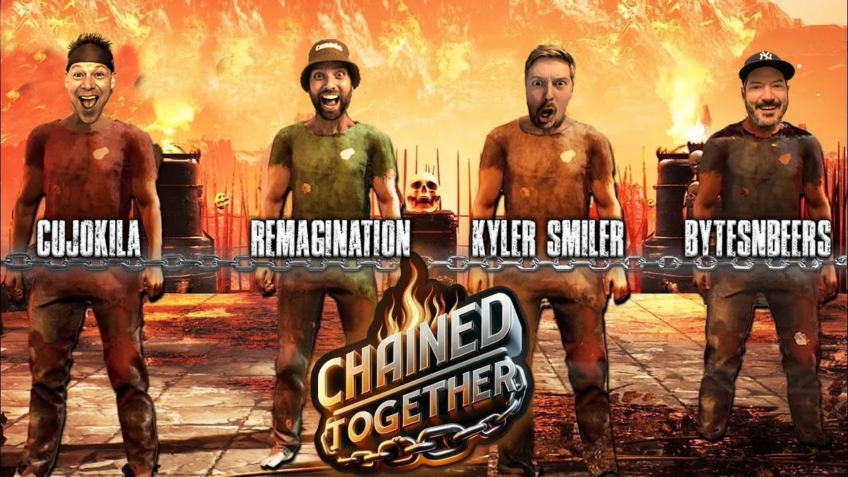 Tomorrow night, watch as <a href="/BytesnBeersTV/">Bytesnbeers</a> (host), <a href="/kyler_smiler/">kyler</a>, &amp; @cujokila end our friendship while playing #ChainedTogether! Looking forward to hanging out with these guys for the last time! Cheers!