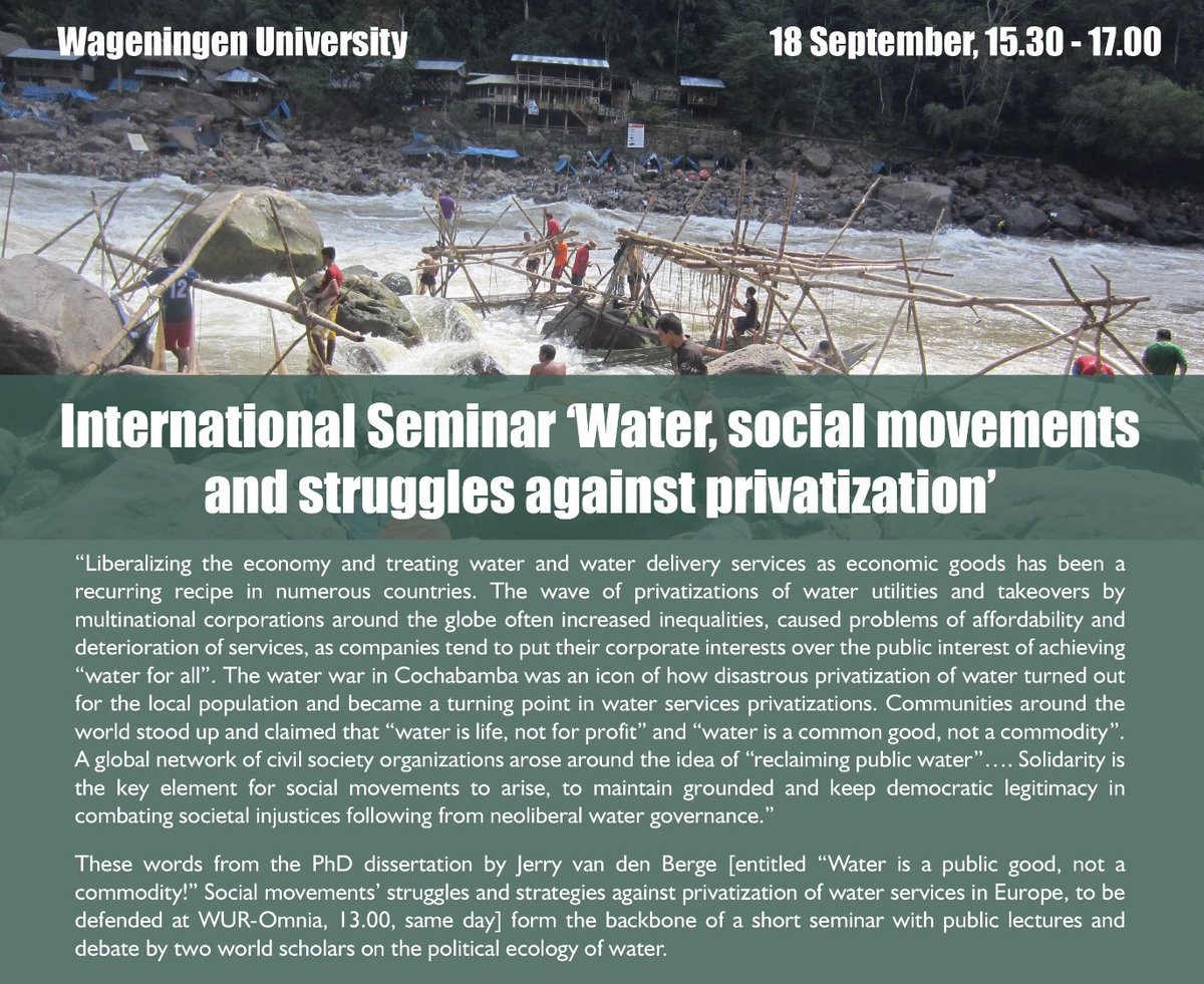 September 18 15:30-17:00 seminar at Wageningen University with Dr. @leilaharris and Dr. Erik Swyngedouw