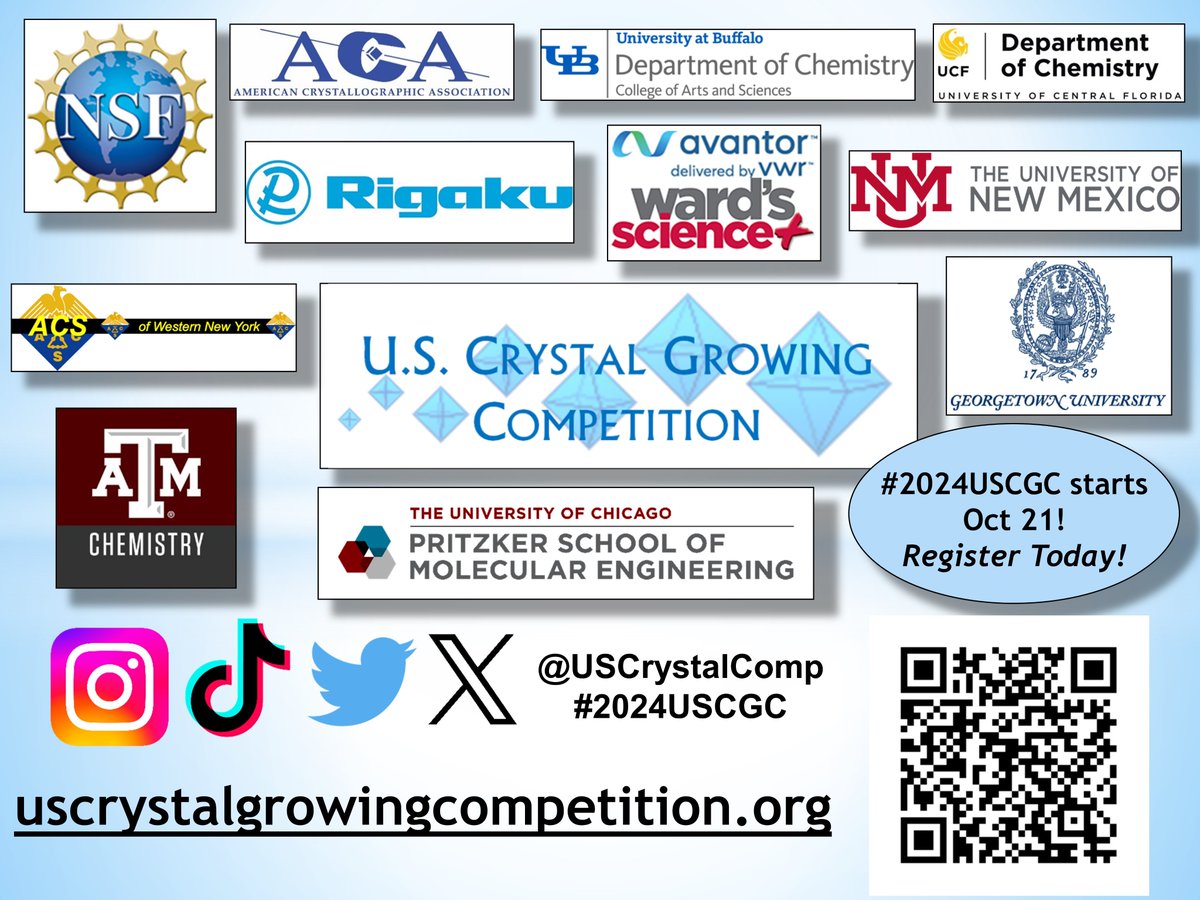 US Crystal Comp (@uscrystalcomp) on Twitter photo Spread the word!!! The #2024USCGC starts Oct. 21! Register today at uscrystalgrowingcompetition.org A fun and exciting STEM competition for US kids in grades K-12! Get ready to grow your biggest, best, and coolest crystals!!!!
<a href="/BenedictLabs/">Benedict Research UB</a>
<a href="/fjuriberomo/">Fernando Uribe-Romo</a>
<a href="/KnopeLab/">The Knope Lab</a>
<a href="/drjeffrack/">Jeffrey Rack</a>
<a href="/UBScience/">UBuffalo Science News</a> Spread the word!!! The #2024USCGC starts Oct. 21! Register today at uscrystalgrowingcompetition.org A fun and exciting STEM competition for US kids in grades K-12! Get ready to grow your biggest, best, and coolest crystals!!!!
<a href="/BenedictLabs/">Benedict Research UB</a>
<a href="/fjuriberomo/">Fernando Uribe-Romo</a>
<a href="/KnopeLab/">The Knope Lab</a>
<a href="/drjeffrack/">Jeffrey Rack</a>
<a href="/UBScience/">UBuffalo Science News</a>