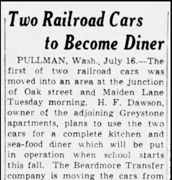 wsmagazine's tweet image. From the Spokane Chronicle in 1947:  Two railcars were moved from Spokane to #CollegeHill in #Pullman. Edward Niehl (’51 Phys. Ed., ’54 Ed.) and his wife, Edith, lived there while he went to school at #WSC. #WSU #GoCougs magazine.wsu.edu/2024/08/01/edw… #OnceACougAlwaysACoug