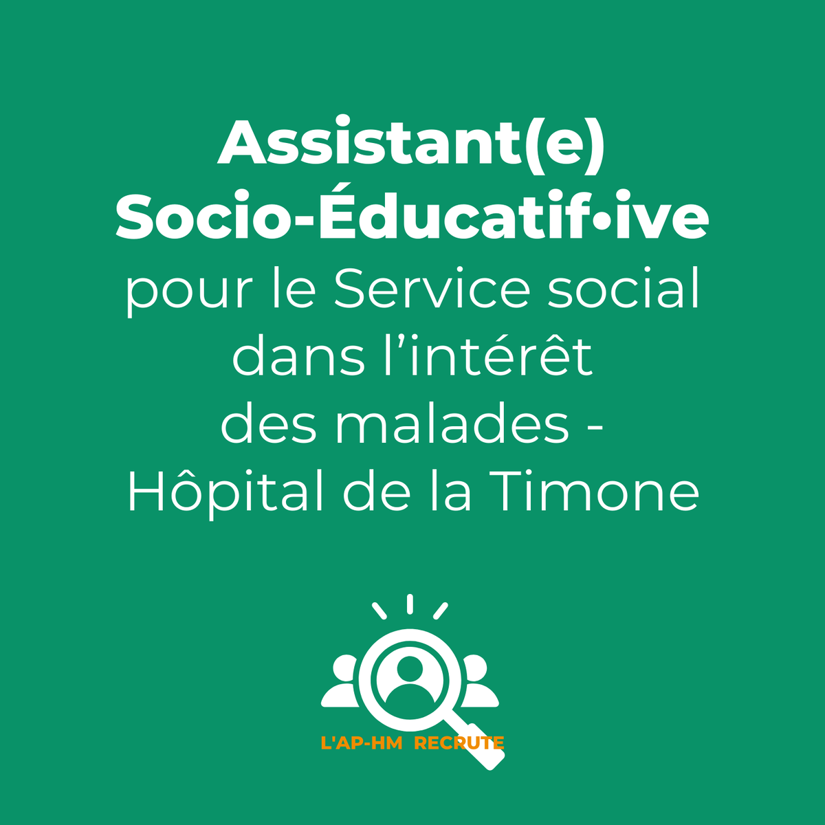 aphm_actu's tweet photo. 1/3 🏥 Rejoignez l'équipe socio-éducative de l'Hôpital Timone! Nous recrutons un(e) Assistant(e) Socio-Éducatif(ve). Vous avez un diplôme d'assistant socio-éducatif et un intérêt pour le milieu hospitalier ? Ce poste est pour vous ! #Recrutement #Santé #Timone