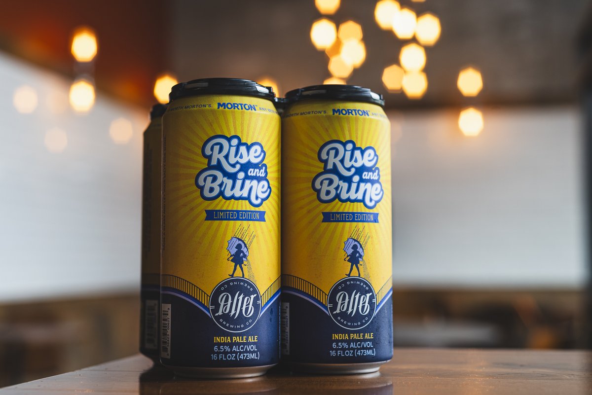AlterBeer's tweet image. Rise and Brine, our new collaboration with @mortonsalt, is now on tap and in 4-packs at all three Alter locations, with limited distribution to local beer aisles. Come let your salty side shine! #mortonsalt #alterbrewing #livaltered #craftbeer