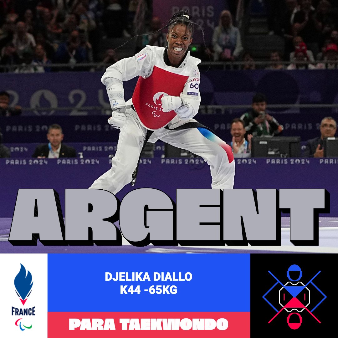 VICE-CHAMPIONNE PARALYMPIQUEEE 🥈

Djelika Diallo amène à la France la première médaille paralympique de para taekwondo 🤩 Quel parcours !

#AllezLesBleus #Paris2024