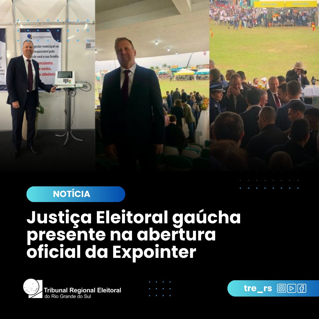 Justiça Eleitoral gaúcha presente na abertura oficial da Expointer
📲 Leia a matéria íntegra: abrir.link/Wdtvg