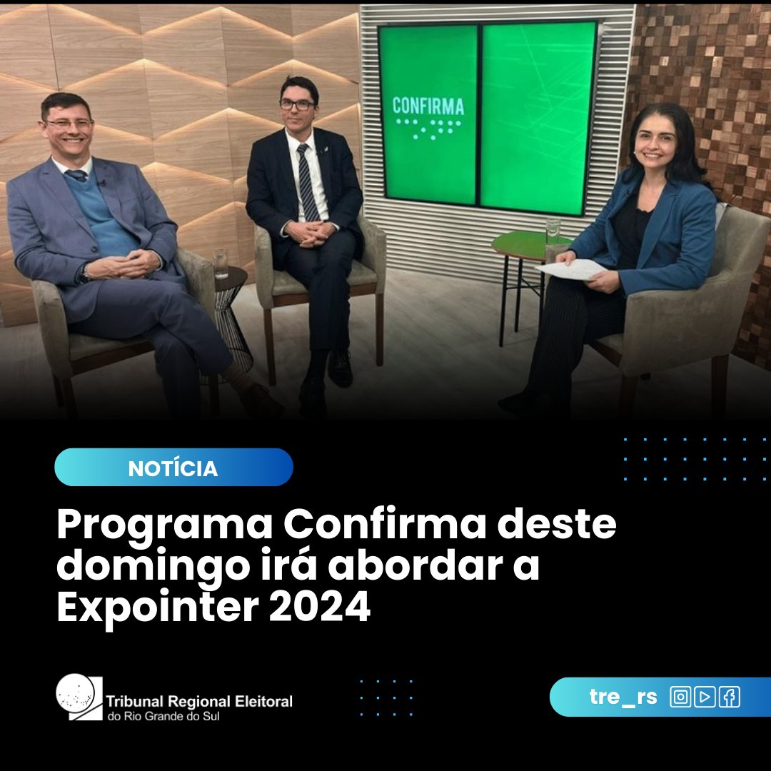 Programa Confirma deste domingo irá abordar a Expointer 2024
📲 Leia a matéria íntegra: encurtador.com.br/JUN7E