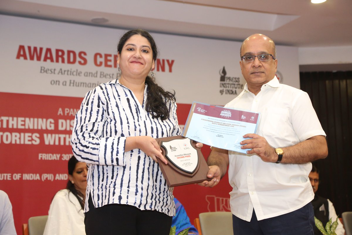 The second prize in the Best Article category was awarded to Avantika Bhuyan from Mint Lounge @mint_lounge for her article, ‘Are there safe spaces for the invisible queer disabled community?’ #ICRCPIIAwards