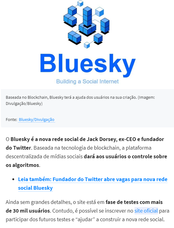 ab29204165's tweet photo. O Bluesky é a nova rede social de Jack Dorsey, ex-CEO e fundador do Twitter. Baseada na tecnologia de blockchain, a plataforma descentralizada de mídias sociais dará aos usuários o controle sobre os algoritmos. https://t.co/k8RGMn0KwK