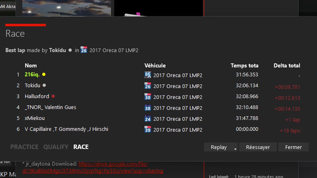 🇫🇷 Ce jeudi 29 août The Netflix of Racing organisait son 1er Open sur Assetto Corsa 🏁

L'occasion de pouvoir dans le cadre d'une soirée fun et compétitive, tester le server privé qui hébergera: 

Les "Le Mans Series" 🏆

Bien joué à TNOR 216IQ pour sa victoire en course 2 💪