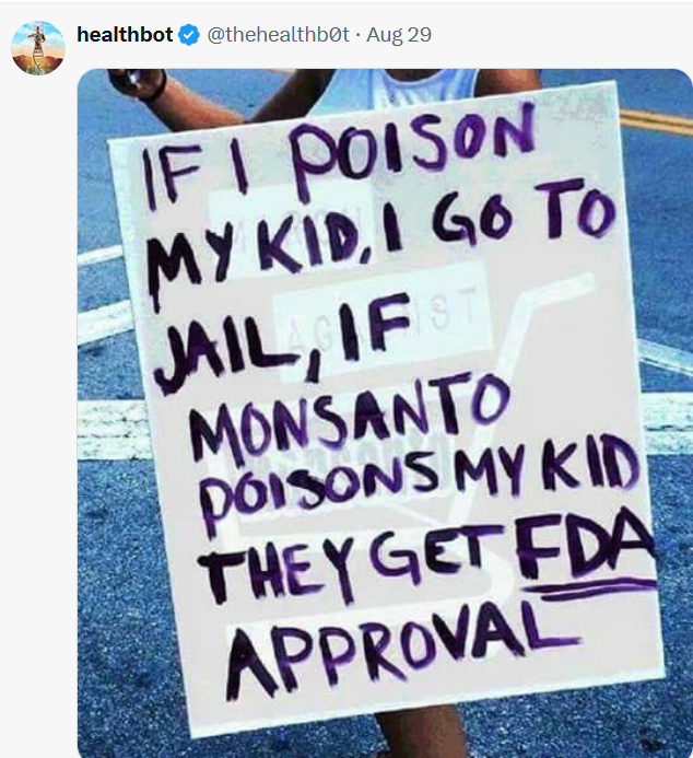 proverbs0910's tweet photo. 别忘了☠️ E苗���是由政府、FDA、CDC 和 WH0 推动和批准的 ‼️
👇
如果我毒害了我的孩子，我就会进监狱。
如果孟山都制药/化学公司毒害我的孩子，他们会得到食品和药物管理局 (FDA) 的批准。 https://t.co/buzQFY7dOm