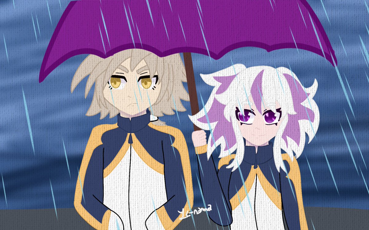 LeCrepuscule3's tweet photo. Dernière ligne droite du challenge voilà le thème de la semaine 2 " sous la pluie " avec mon OC Arashi et l'OC de @.Kitsu ( insta : Murasakitsu ) , je suis dans les temps 😎 #InazumaRG2 https://t.co/MtyFuZs31K