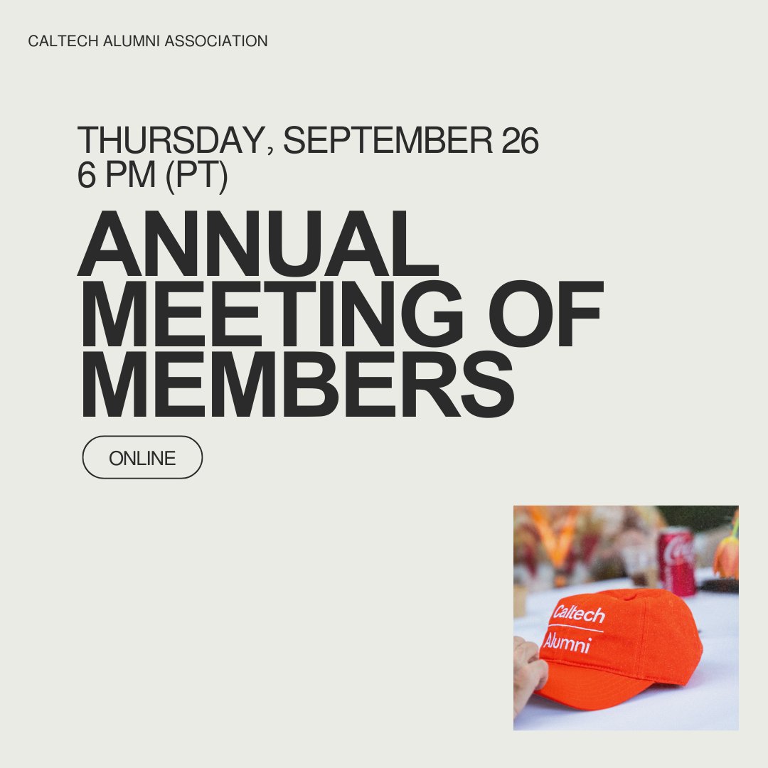 caltechalumni's tweet image. Techers, join the Annual Meeting of Members event online on September 26 at 6pm (PT)! Hear about CAA's accomplishments over the past year and learn more about plans for the coming year. Register today - alumni.caltech.edu/annual-meeting…
#CaltechAlumni #AnnualMeeting