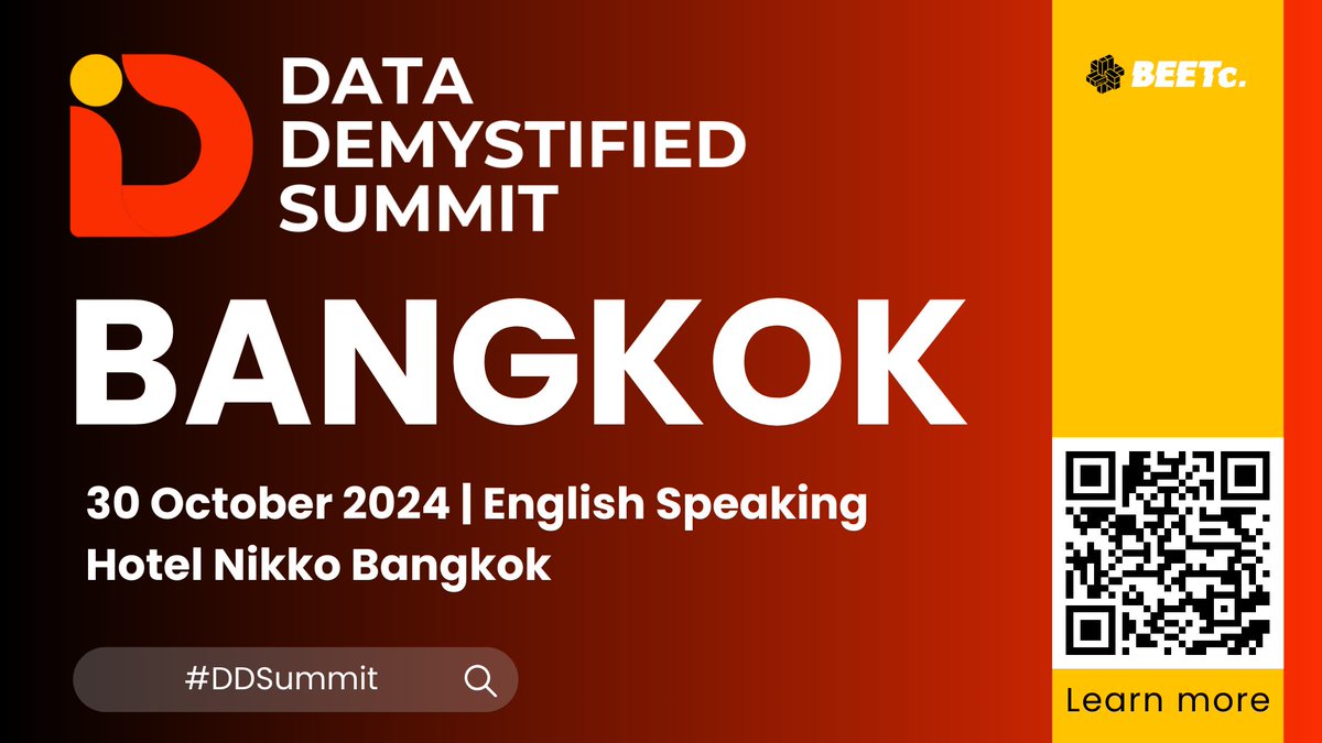 CDPInstitute's tweet image. Welcome to the debut Data Demystified Summit on 30 October in the vibrant city of Bangkok!

This inaugural conference offers a unique platform for discovering the latest trends and technologies shaping the data landscape.

datademystifiedsummit.com/bangkok?utm_so… 

#DDSummit #DataDemystified