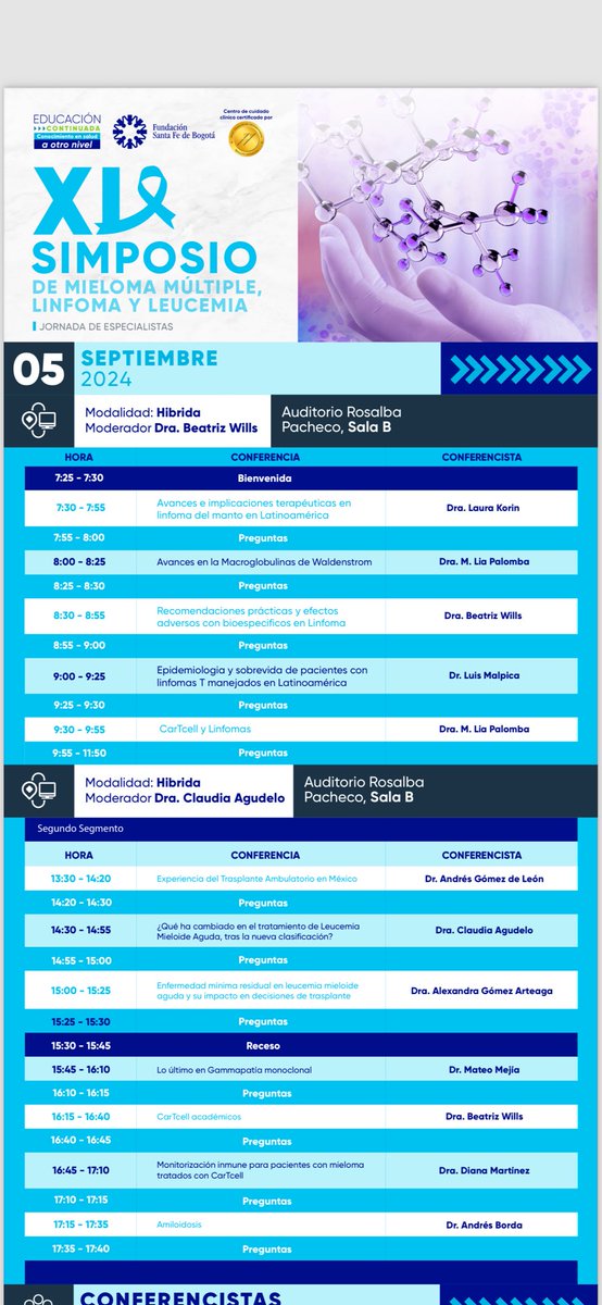 Save the date Bogotá! Heme-onc
<a href="/GomezDLeonMD/">Andres Gomez</a> <a href="/laura_korin/">Laura Korin</a> <a href="/LiaPalomba/">Lia Palomba</a> <a href="/AGomez_MD/">Alexandra Gomez A.</a> <a href="/FSFB_Salud/">Fundación Santa Fe de Bogotá</a> <a href="/MediUniandes/">Facultad de Medicina - Universidad de los Andes</a> <a href="/WomenInLymphoma/">Women in Lymphoma - wil@lymphoma.org.au</a>