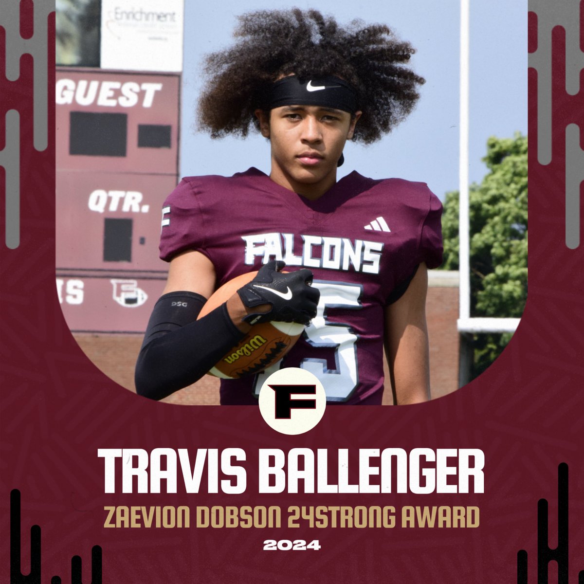 Congratulations to Travis Ballenger who is the 2024 winner of the Zaevion Dobson 24Strong Award. Travis will wear the 24 Strong decal on his helmet throughout the season.
