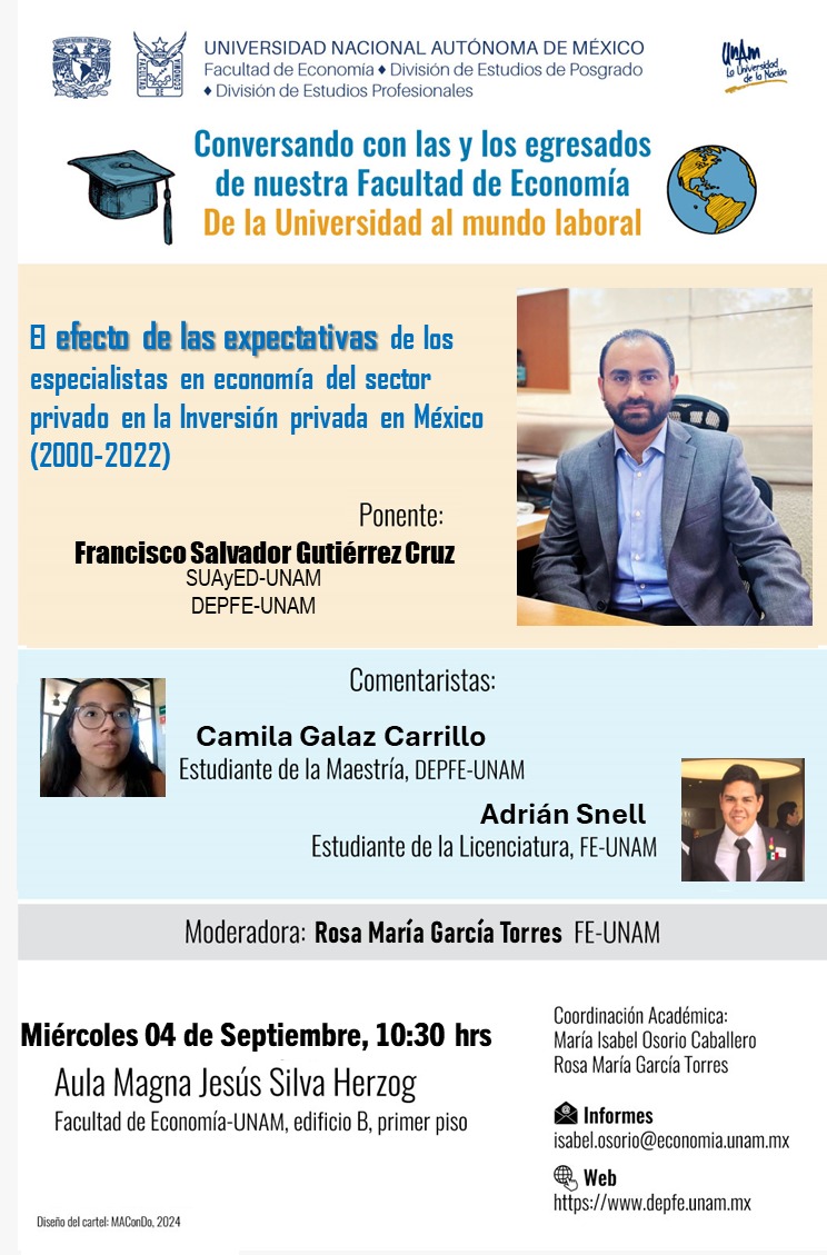 EconomíaUNAM oficial (@feconomiaunamof) on Twitter photo Los invitamos este 5 de septiembre a la sesión Conversando con egresados
<a href="/depfeunam/">DEPFE UNAM</a> <a href="/suayedEconomia/">SUAyED Economía UNAM</a> <a href="/pueeunam/">PUEE UNAM</a> Los invitamos este 5 de septiembre a la sesión Conversando con egresados
<a href="/depfeunam/">DEPFE UNAM</a> <a href="/suayedEconomia/">SUAyED Economía UNAM</a> <a href="/pueeunam/">PUEE UNAM</a>