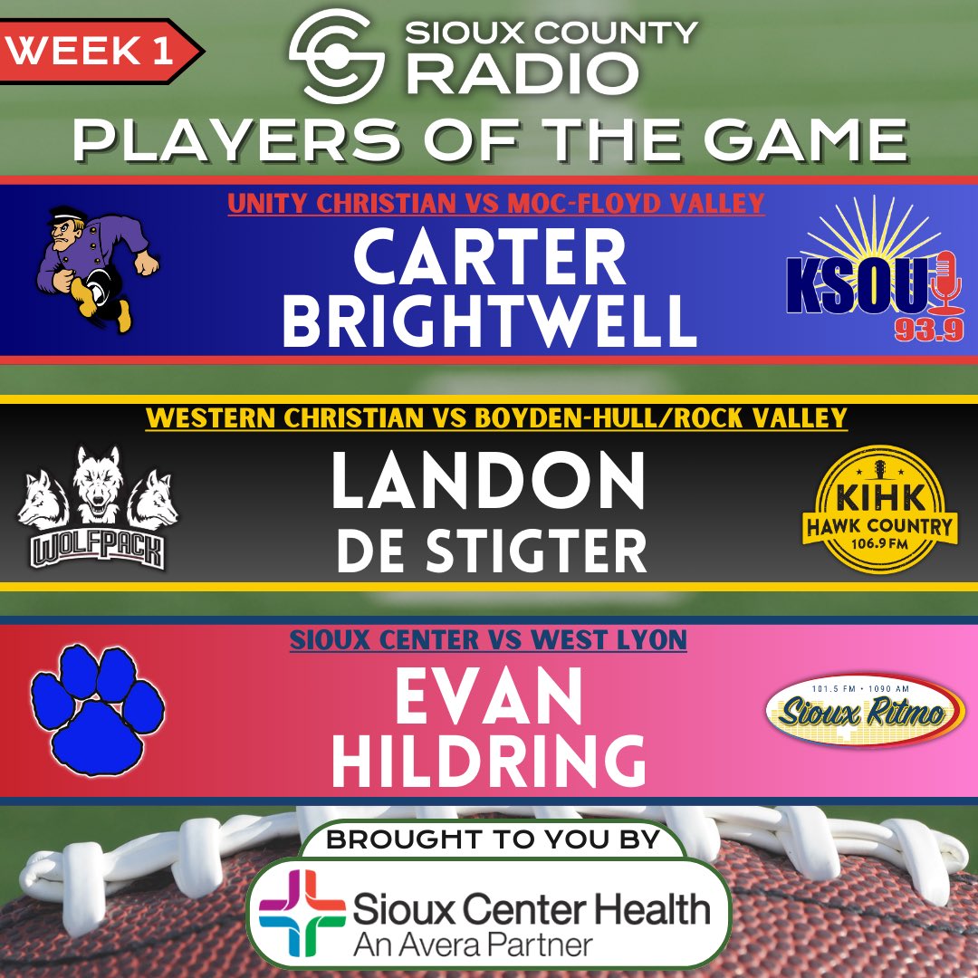 Week 1 is in the books! ✅ 

Congratulations to our Players of the Game from this evening!

#iahsfb #highschoolfootball #fridaynightlights 🏈

<a href="/CarterBwell34/">Carter Brightwell</a> <a href="/Landonds23/">Landon De Stigter</a> <a href="/evan_hildring/">Evan Hildring</a>