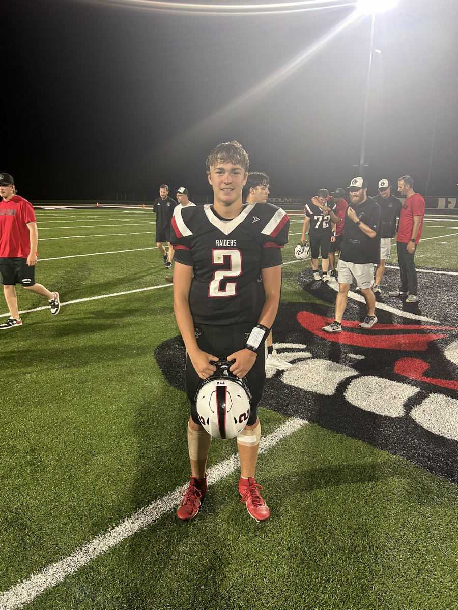 Jackson Ruggles with 6 touchdowns (3 rushing, 3 passing) tonight for the Mount Ayr Raiders.    Jackson had over 240 all purpose yards as the Raiders win 58-6.