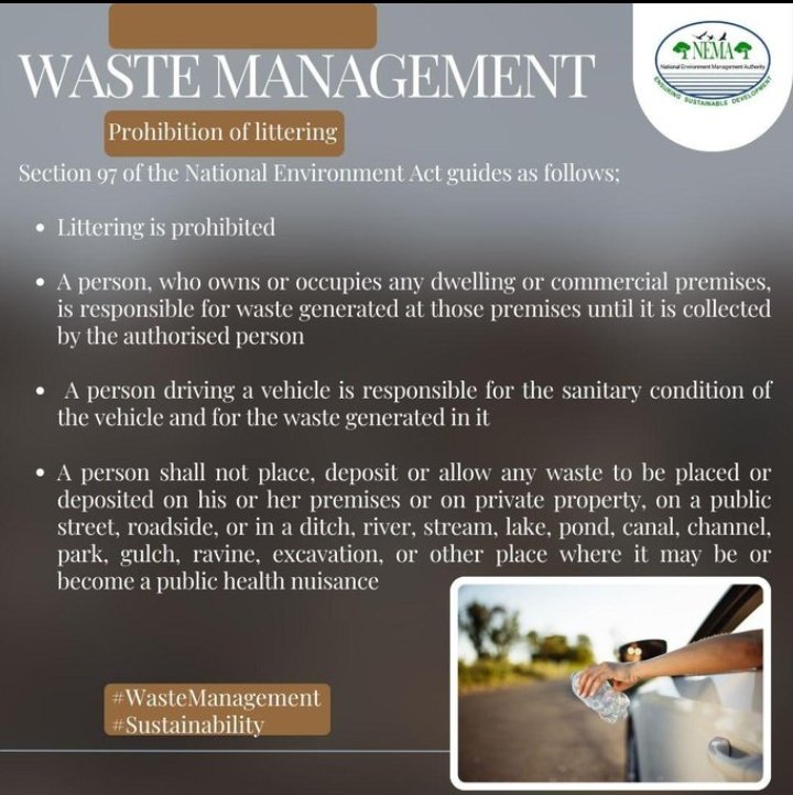 DaisyNakyobe's tweet photo. According to National Environment Act guides :#section97
πLittering is prohibited
And everyone one is responsible for the waste generated at their premises untill it is collected by the authorised person...
..
We are to Blame
#wasteManagement
#sustainability https://t.co/QzoraLqw4W
