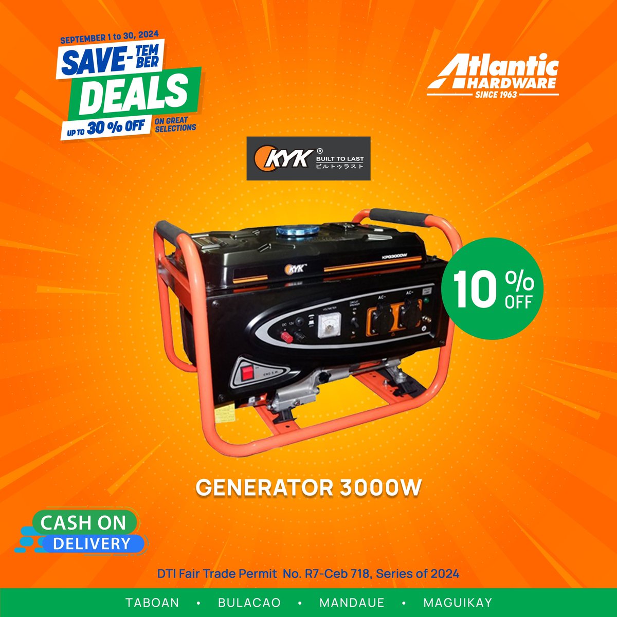 Mga Ka-Atlantic! 
Now that September is here, #AtlanticHardware introduces you to our SAVE-tember Deals! 😱😱 
With up to 30% off on great selections.🤩😍

Promo runs from September 1-30, 2024.
What are you waiting for? Visit Us Now!💙