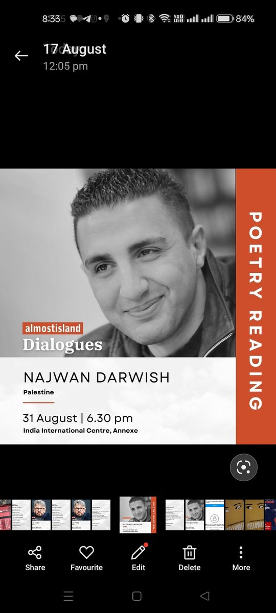 We regret to inform that Najwan Darwish won't be able to attend our conference in Delhi. However, in solidarity with Palestine and to honour his powerful voice, the participating poets will come together to read his works. We invite you to join us today for this special reading