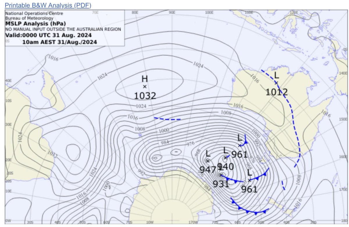 AUSSKY's tweet image. Impressive, large scale Southern Ocean storm system covering thousands of square kms…a complex low pressure system this size is rare…assoc with this complex is a potent jet stream passing near to the Australia coastline with speeds of near 400kmh @VicStormChasers @KLijnders