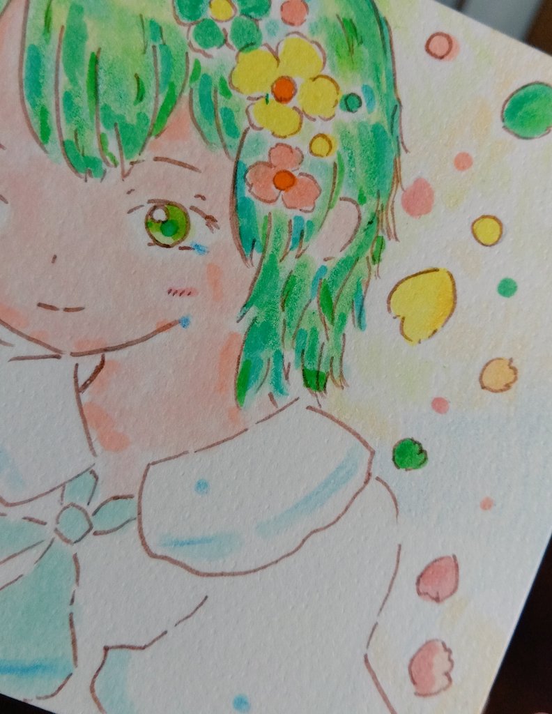 途中経過の女の子。
緑色の髪の毛🌿

#コピック #色鉛筆 #お絵描き
#イラスト #illustration
#アナログ #オリジナル
#女の子イラスト