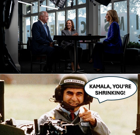 WFrankWalton's tweet photo. Kamala's CNN interview, with her emotional support coach Tim, was short &amp; underwhelming. She was low-energy and appeared smaller than the other two, like a child at a teacher-parent conference. Not a good photo op. https://t.co/Nfx050auhJ