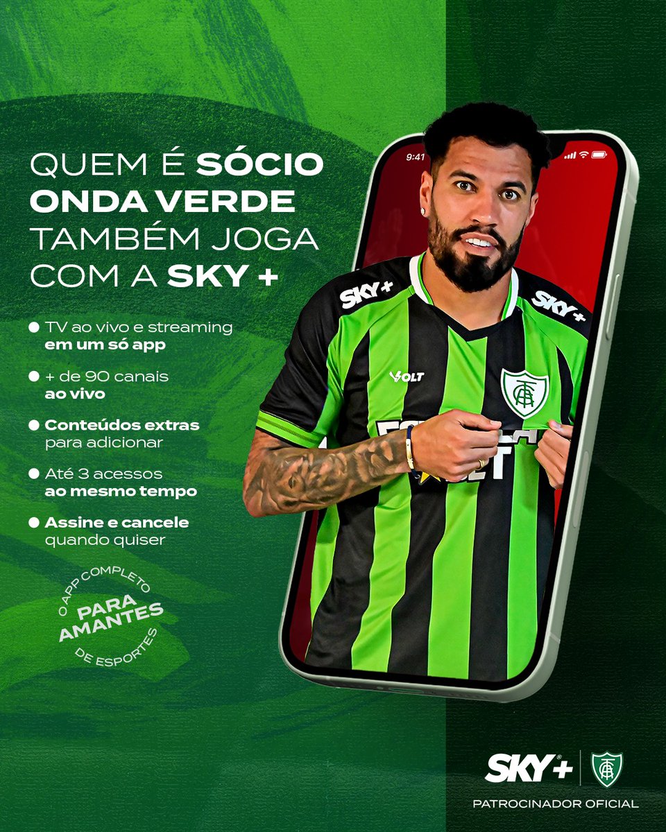 AmericaFC1912's tweet photo. Tem torcedor do Coelhão fã de streaming por aí? 🐰💚

Venha conhecer a SKY+. Assista de onde quiser ao melhor da TV ao vivo e do streaming com filmes, séries, esportes e muito mais. 

Tudo 100% online, sem burocracia: contrate e cancele quando quiser. 

Não perca tempo e venha curtir o melhor da TV e do streaming com o app SKY+. 

Plano Americano tem direito ao plano SKY+ Light e Sócio VIP tem SKY+ Full.

Agora é só aproveitar os melhores filmes, séries e diversas opções de canais ao vivo.

#PraCimaDelesCoelho #AméricaDoBrasil #Sky+ #Sky