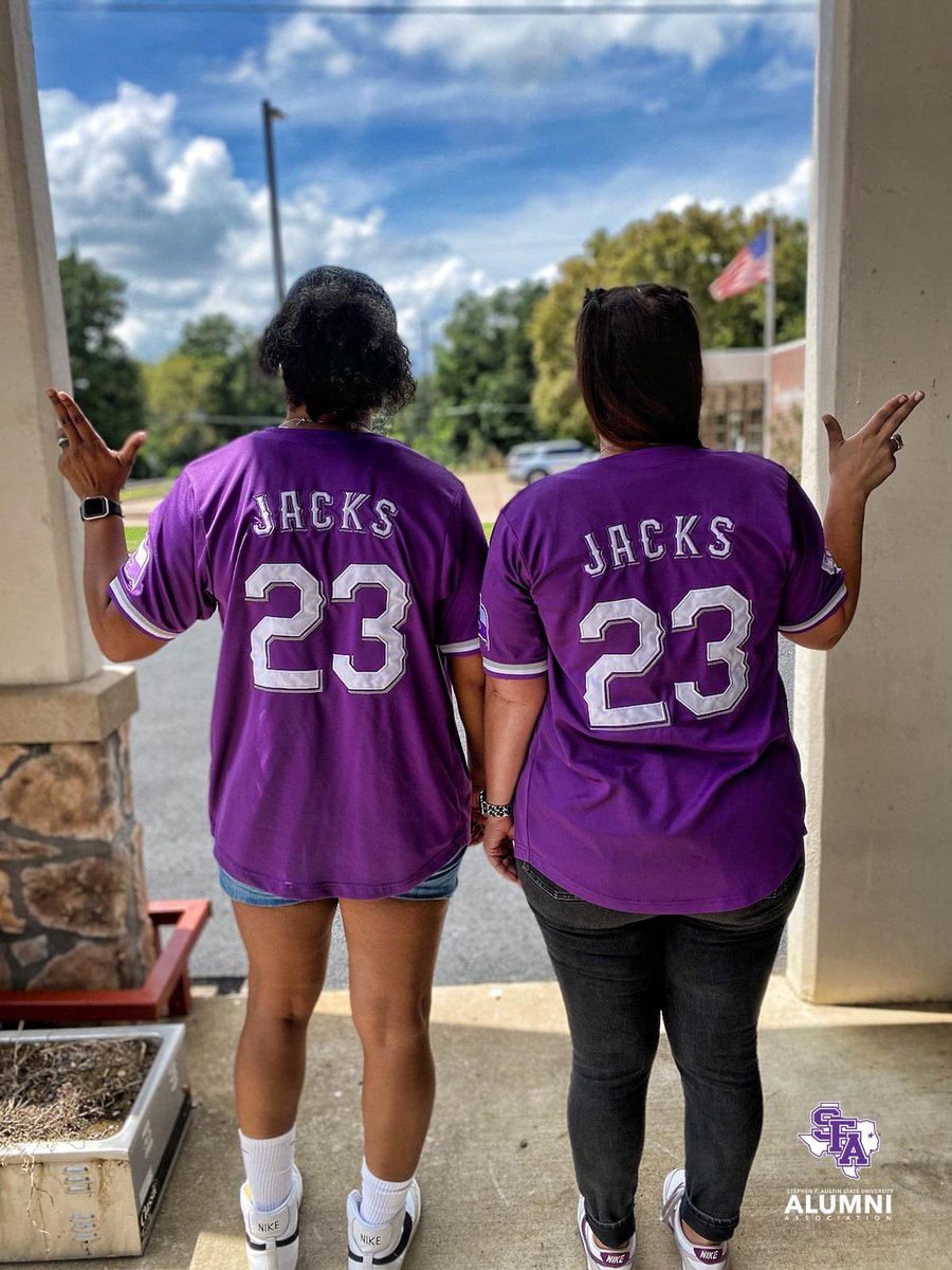 sfa_alumni's tweet photo. Axes up for the weekend, 'Jacks! 🪓☀️

Ashley Harris and Monica Loa looked awesome in purple today on #SFASpiritFriday and #CollegeColorsDay!

Have a great Labor Day weekend.

#AxeEm https://t.co/H4E1Xk83EF