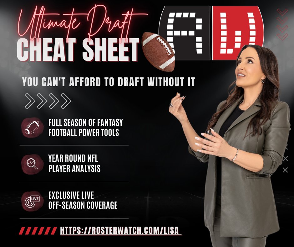 thereallisaann's tweet photo. Tackle your fantasy draft with the @RosterWatch Ultimate Draft Cheat Sheet!🏆📈 This revolutionary tool is changing #FantasyFootball forever—just follow 3️⃣ simple rules for an expert-quality draft. It couldn't be easier! #RosterWatch
Get yours now at https://t.co/vpLajsrSES! 🔥 https://t.co/QPyjTgeDYG