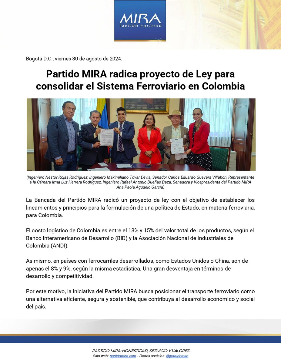 PartidoMIRA's tweet photo. Comunicado: Proyecto de Ley del @PartidoMIRA propone convertir al Sistema Ferroviario en Política de Estado. https://t.co/tShzvtlRtd
