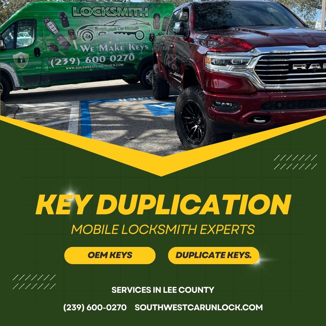 southwestcar's tweet image. 🔑 Duplicate your car keys with Southwest Car Unlock! Call us at (239) 600-0270 for mobile service in Lee County. 🛻 Get OEM keys cut and programmed on the spot! 🚗 #LocksmithGreenTruckLehigh #KeyDuplication