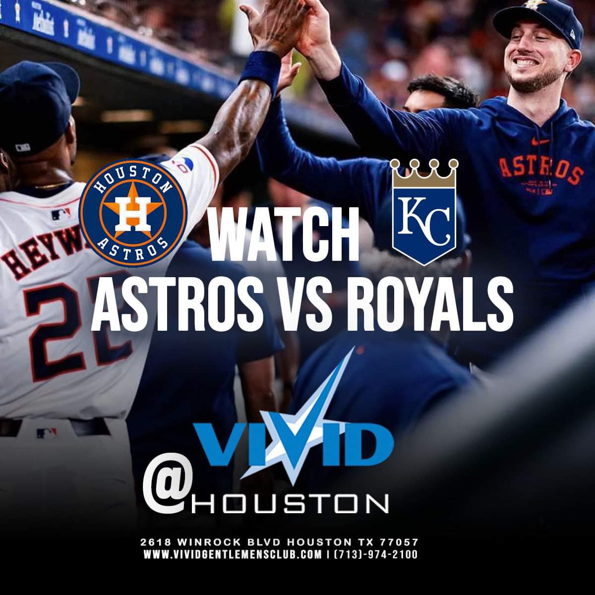 Today Astros Vs Royals!!⚾️⚾️
Watch @ Vivid Houston!! 
Game Starts at 7:10pm