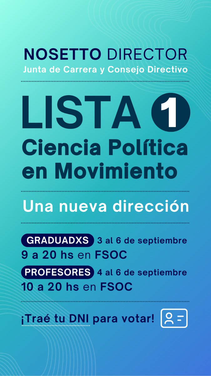 CyP_UBASociales's tweet photo. La semana que viene, profesores y graduados votamos la lista 1 en Ciencia Política. https://t.co/HcoMszjzwf