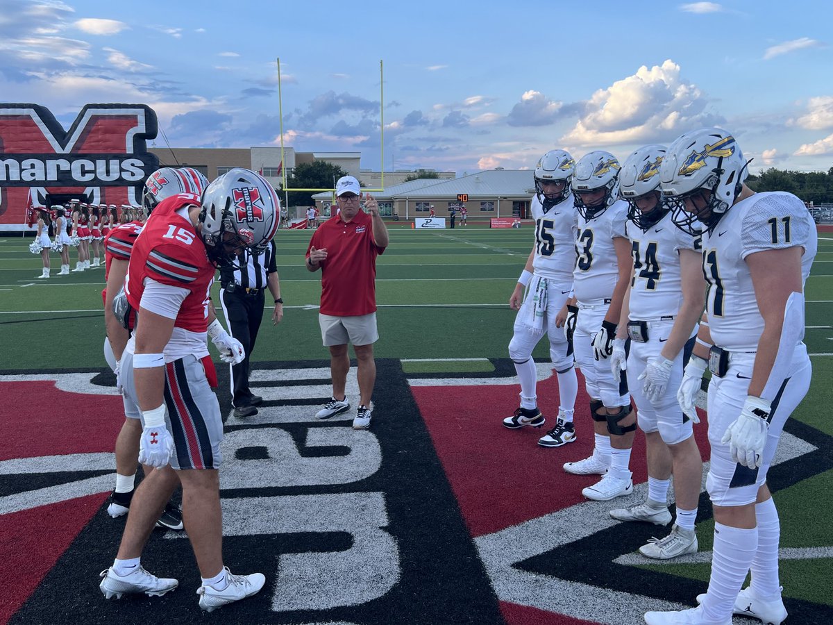 Legendary former head coach for both the Keller Indians and ⁦<a href="/MarcusFootball/">Marcus Football</a>⁩ ⁦<a href="/atkinson_kevin/">Kevin Atkinson</a>⁩ conducts the coin toss for tonight’s season opener. ⁦<a href="/FridayNghtGlory/">Friday Night Glory</a>⁩