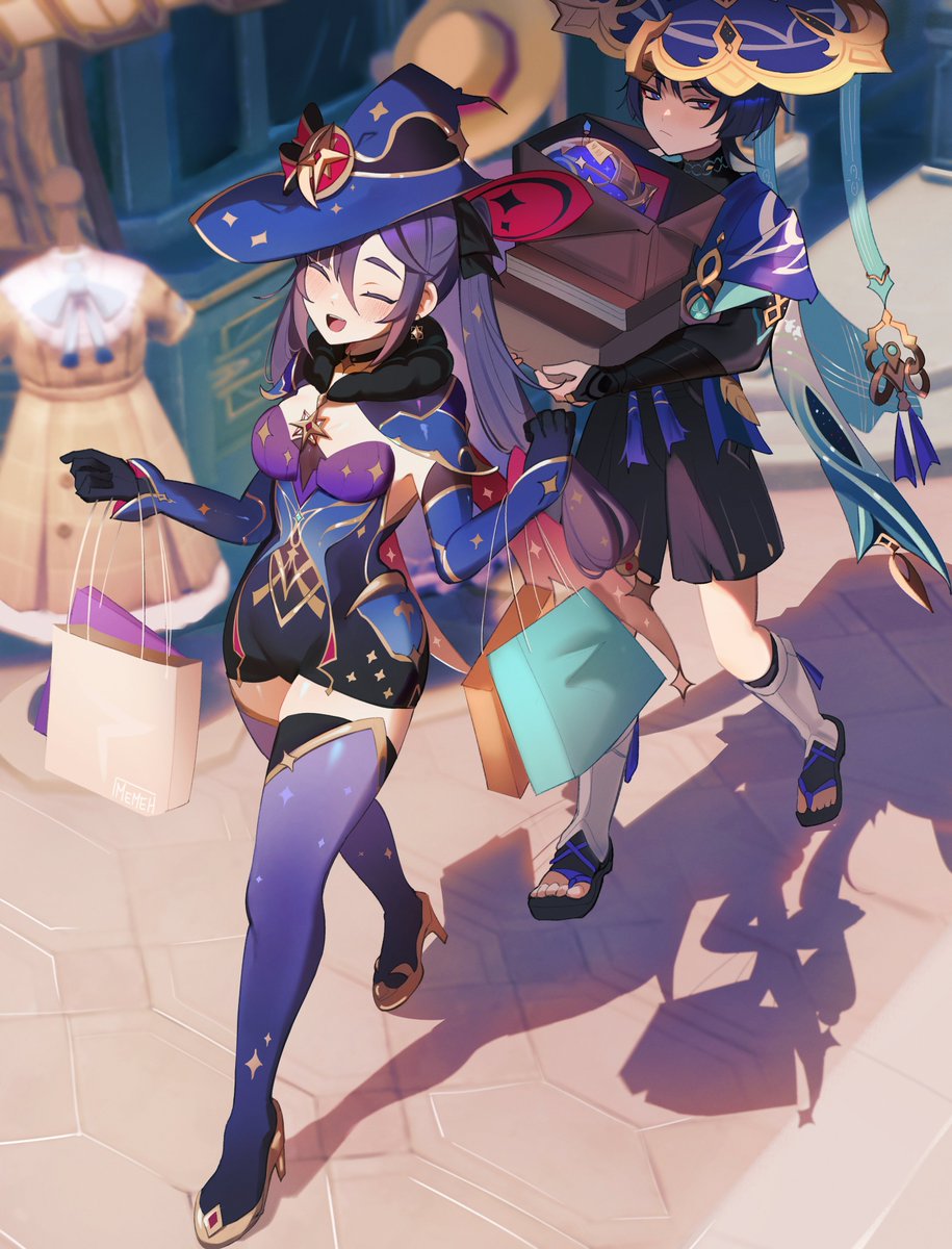 lazymimium's tweet image. Mona goes shopping ! 💜💙

#scaramona #GenshinImpact  #原神
